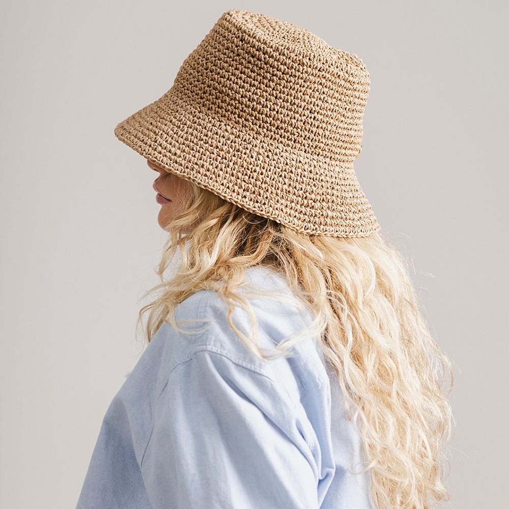 Sal Crochet Packable Bucket Hat Natural Brown